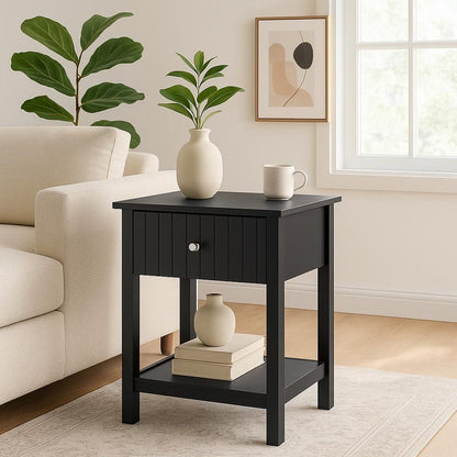 Black Modern Wood Fluted Nightstand