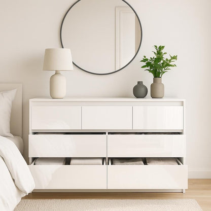 Modern 7-Drawer Dresser with High Gloss Front