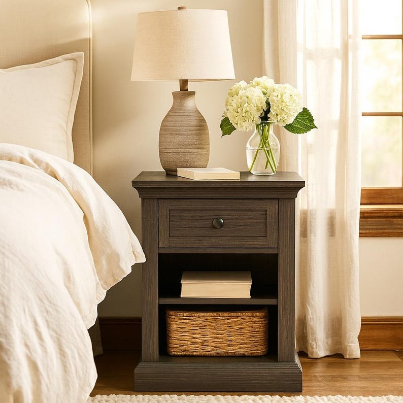 Nightstand with Drawer & Adjustable Shelf