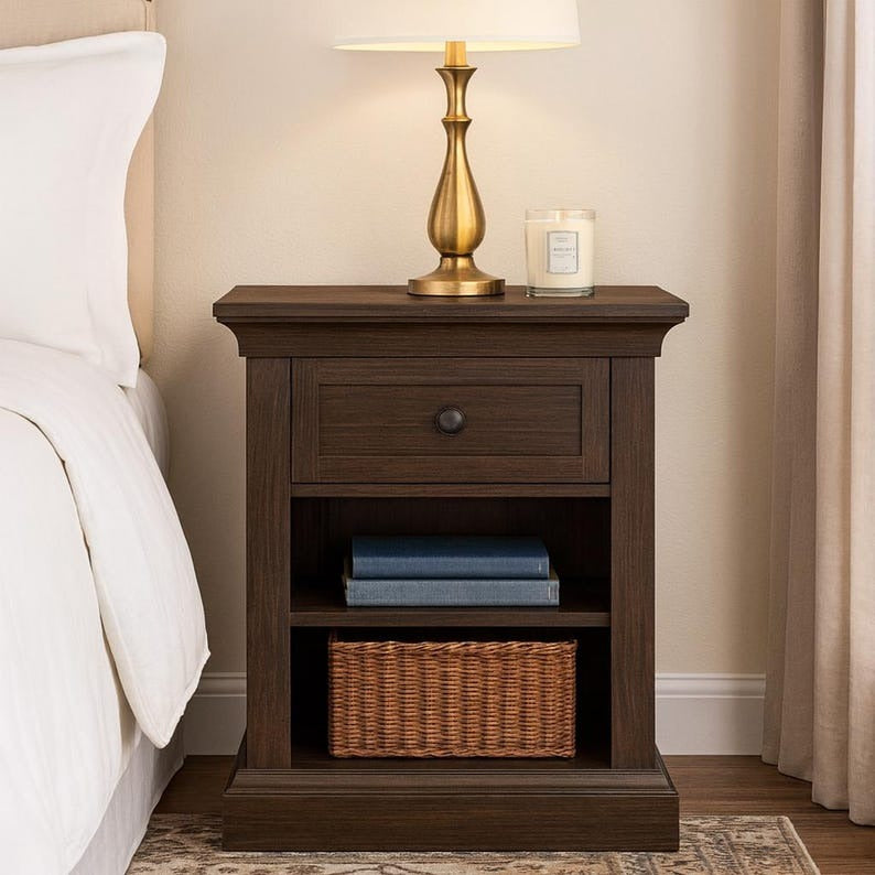 Nightstand with Drawer & Adjustable Shelf