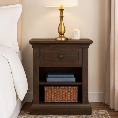 Nightstand with Drawer & Adjustable Shelf