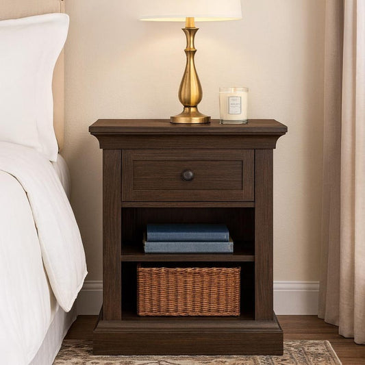Nightstand with Drawer & Adjustable Shelf