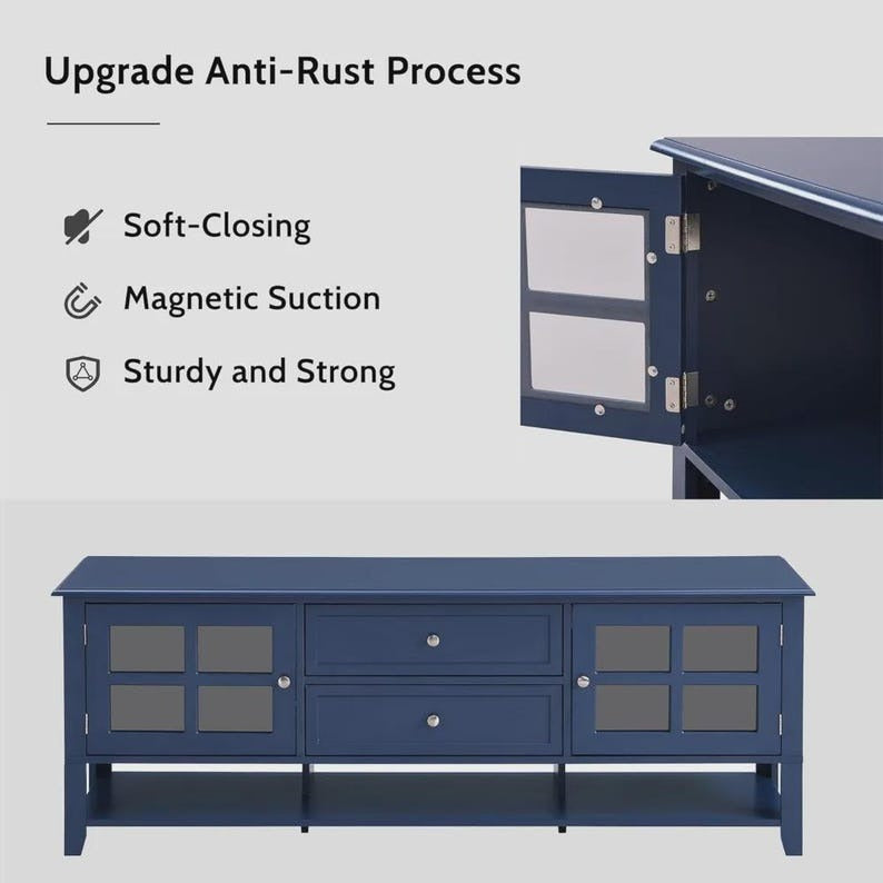 Minimalist TV Stand with 2 Glass Doors & 2 Drawers