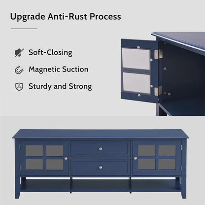 Minimalist TV Stand with 2 Glass Doors & 2 Drawers