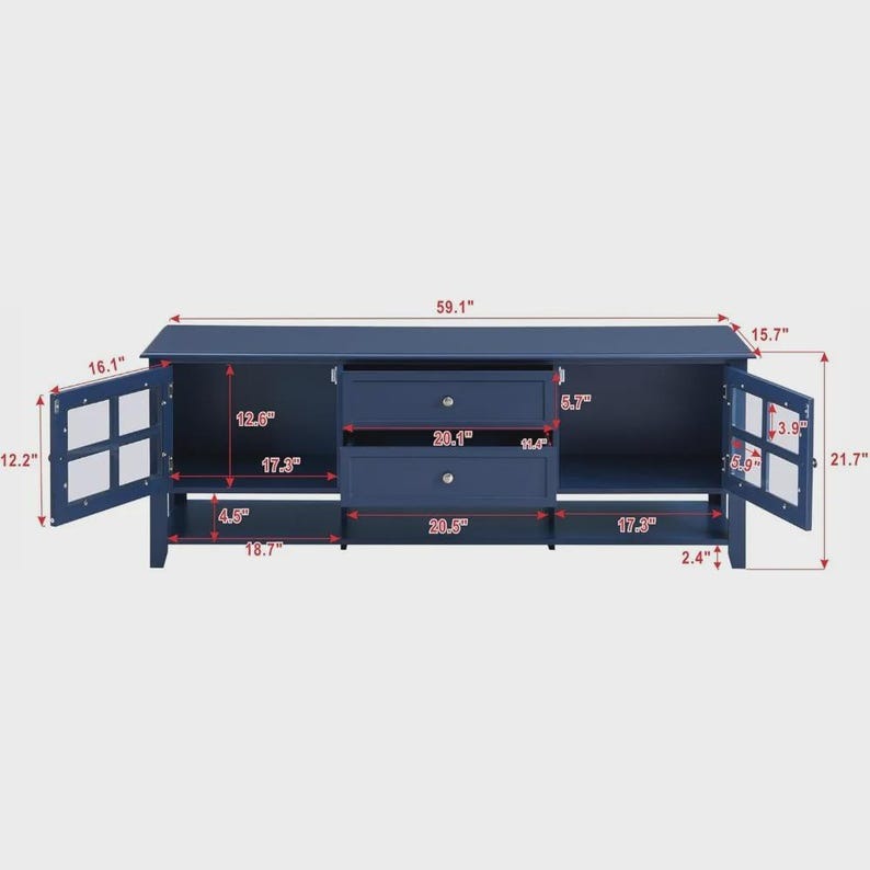 Minimalist TV Stand with 2 Glass Doors & 2 Drawers