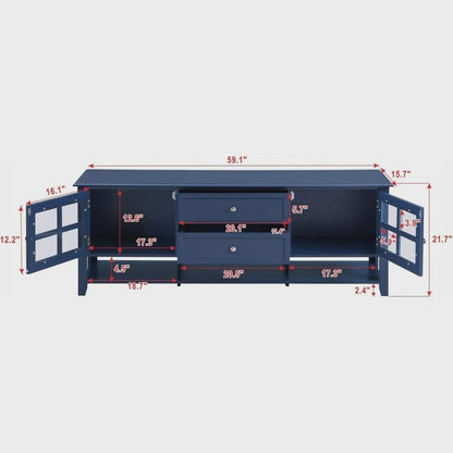 Minimalist TV Stand with 2 Glass Doors & 2 Drawers