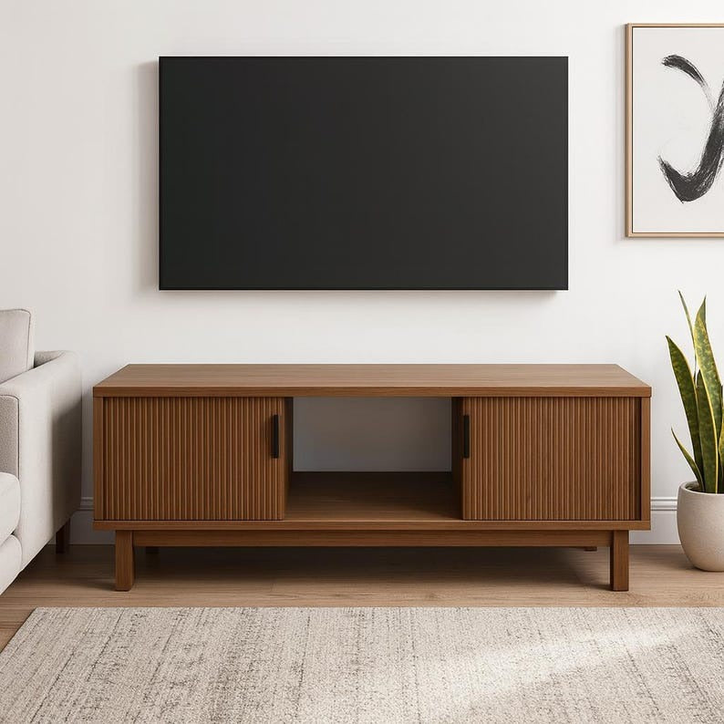 Modern Fluted-Door TV Stand in Mocha