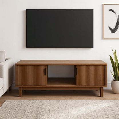 Modern Fluted-Door TV Stand in Mocha