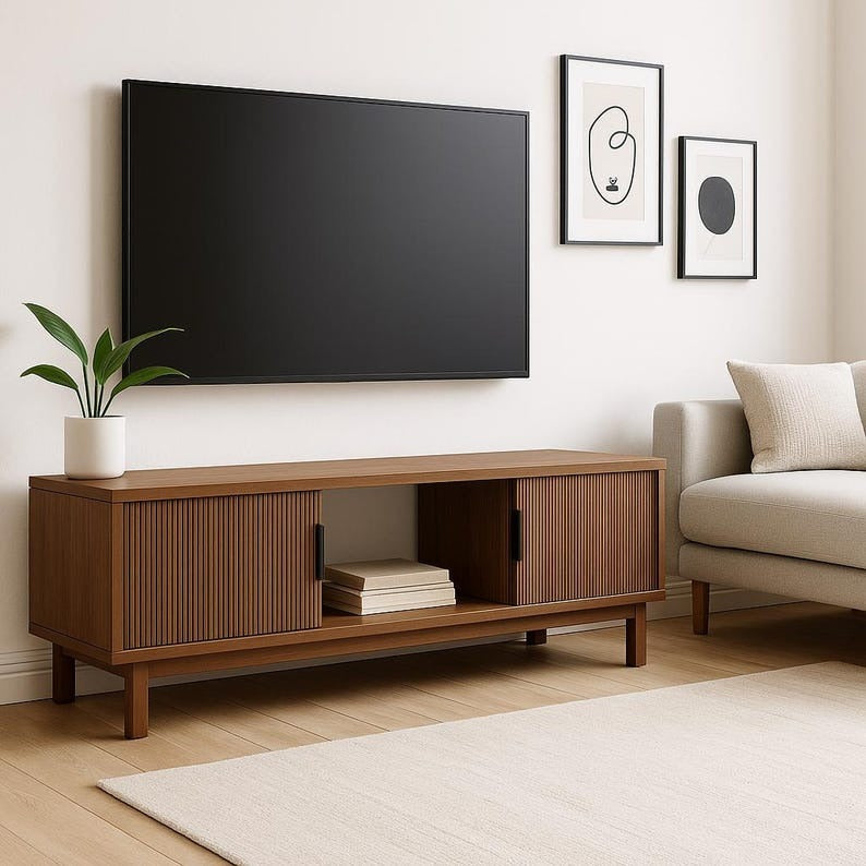 Modern Fluted-Door TV Stand in Mocha
