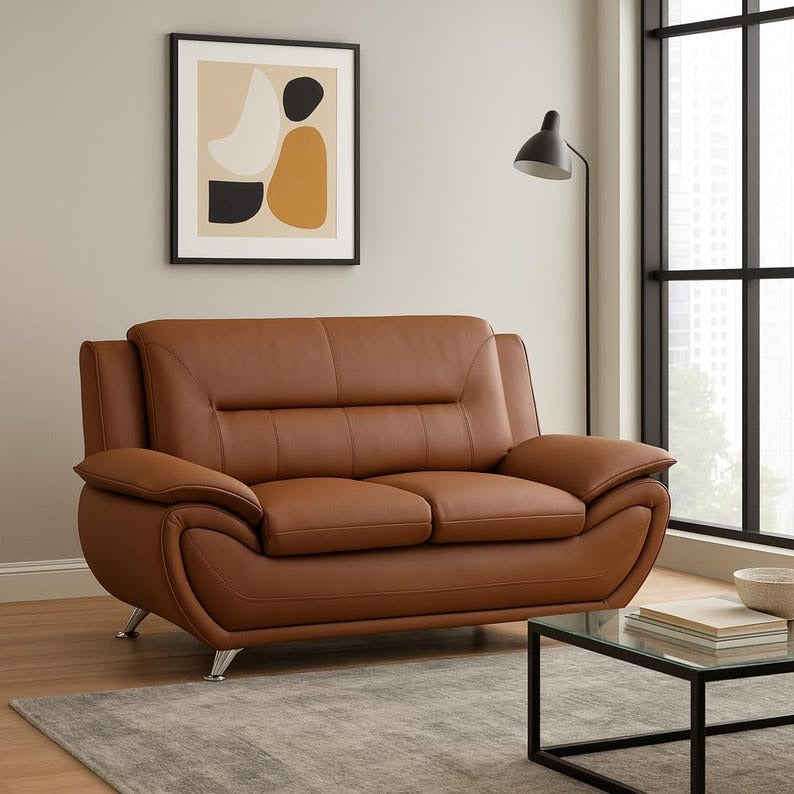 Faux Leather Living Room Loveseat