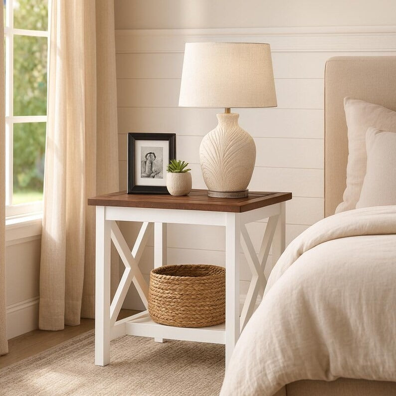 Farmhouse Acacia Wood Side Table