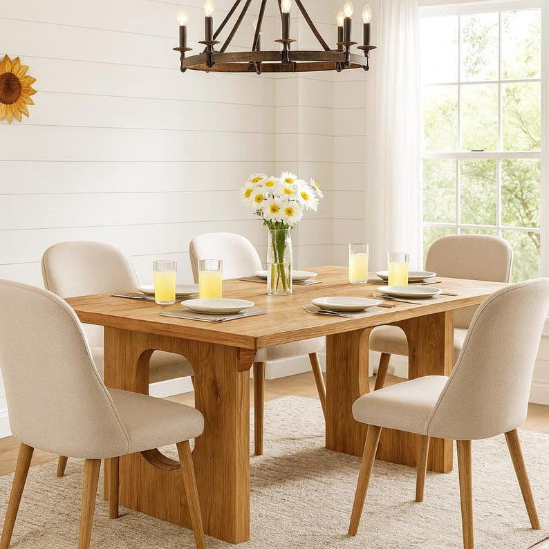 Rectangular Kitchen Table with Modern Pedestal Base