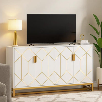 Elegant White Gold Buffet Cabinet
