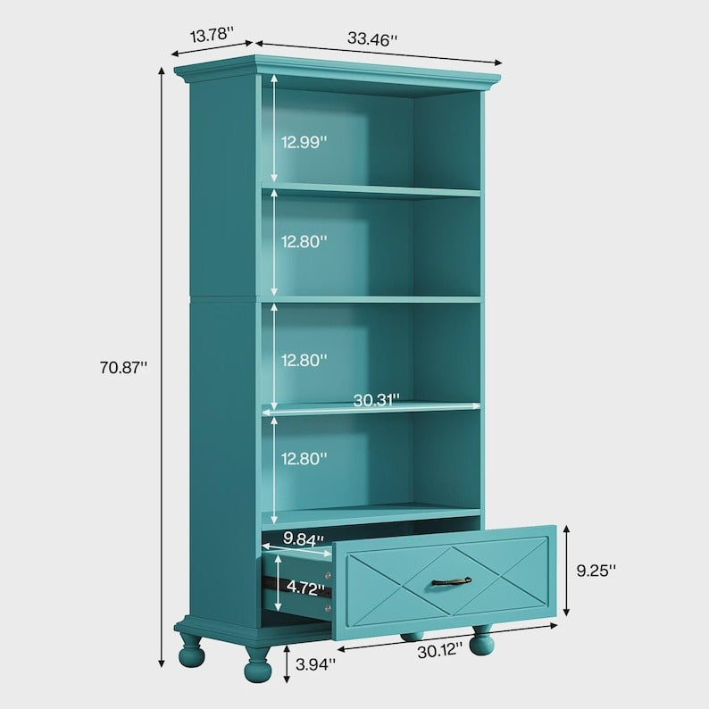 Blue Farmhouse Bookcase Cabinet