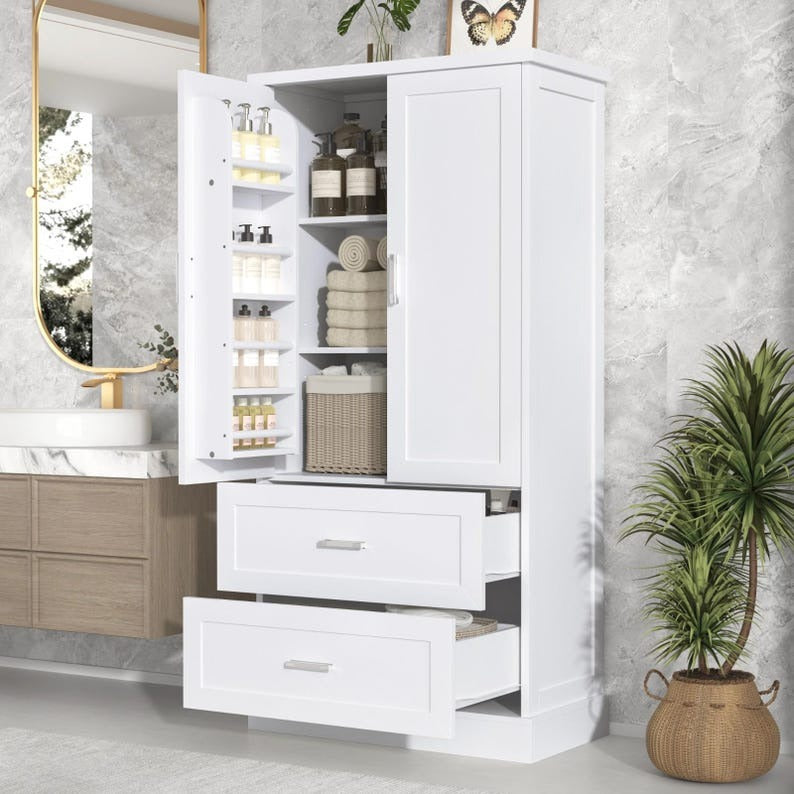 Tall White Bathroom Storage Cabinet