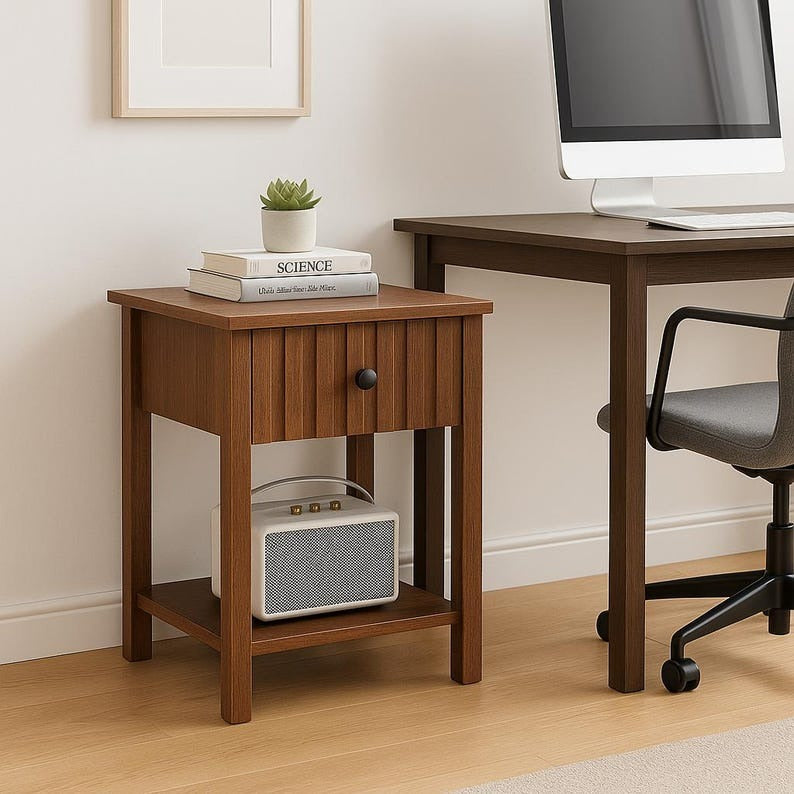 Brown Modern Wood Fluted Nightstand