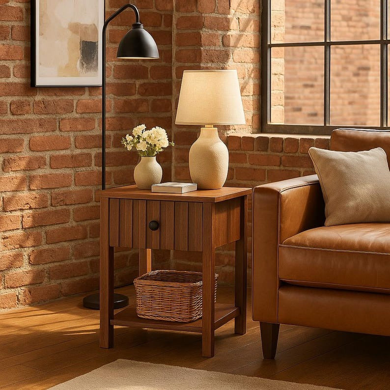Brown Modern Wood Fluted Nightstand