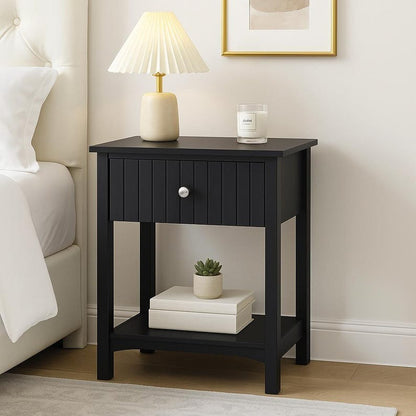 Black Modern Wood Fluted Nightstand
