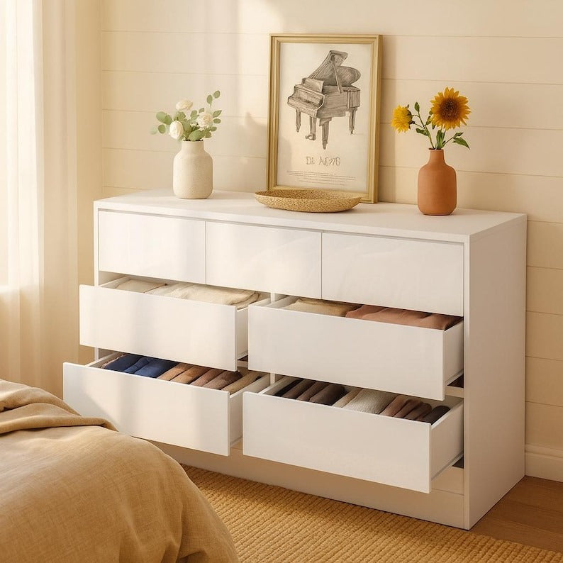 Modern 7-Drawer Dresser with High Gloss Front