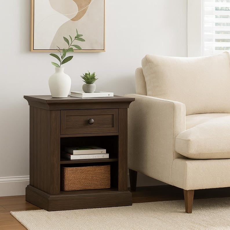 Nightstand with Drawer & Adjustable Shelf