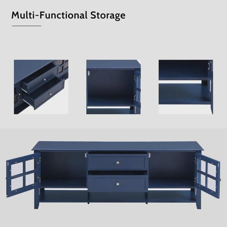 Minimalist TV Stand with 2 Glass Doors & 2 Drawers