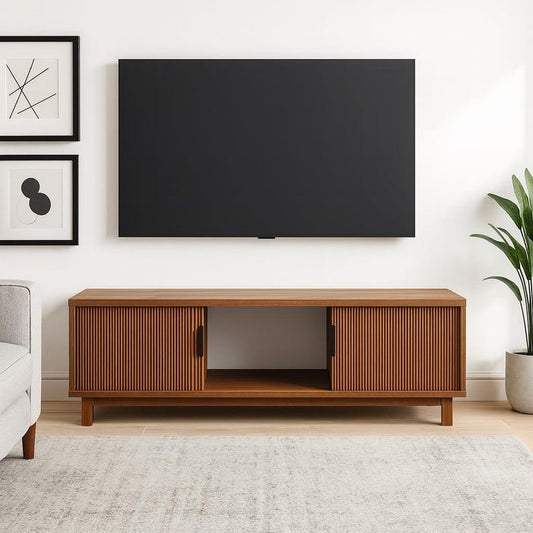 Modern Fluted-Door TV Stand in Mocha