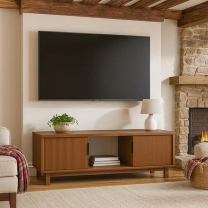 Modern Fluted-Door TV Stand in Mocha