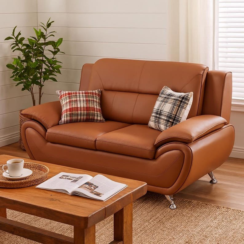 Faux Leather Living Room Loveseat