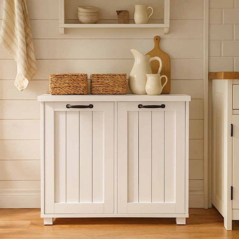 White Garbage Bin Cabinet