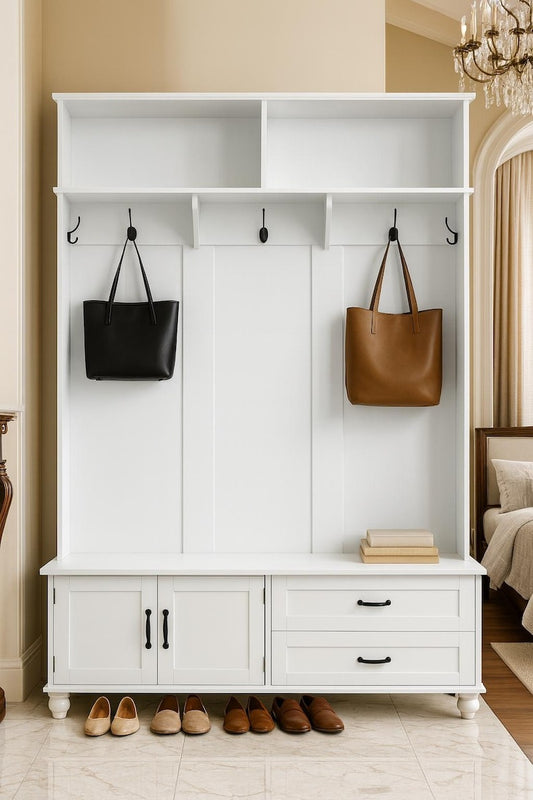 Modern White Hall Tree with Storage