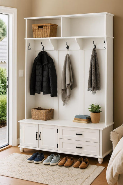 Modern White Hall Tree with Storage