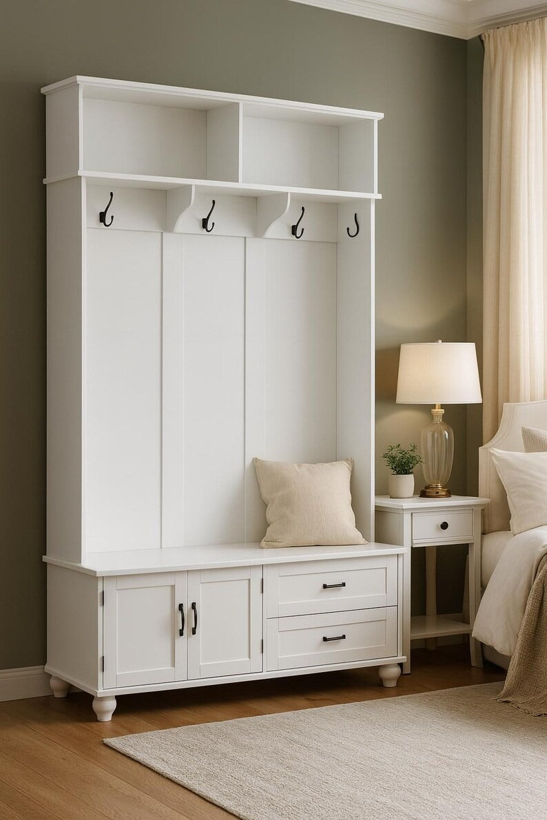 Modern White Hall Tree with Storage