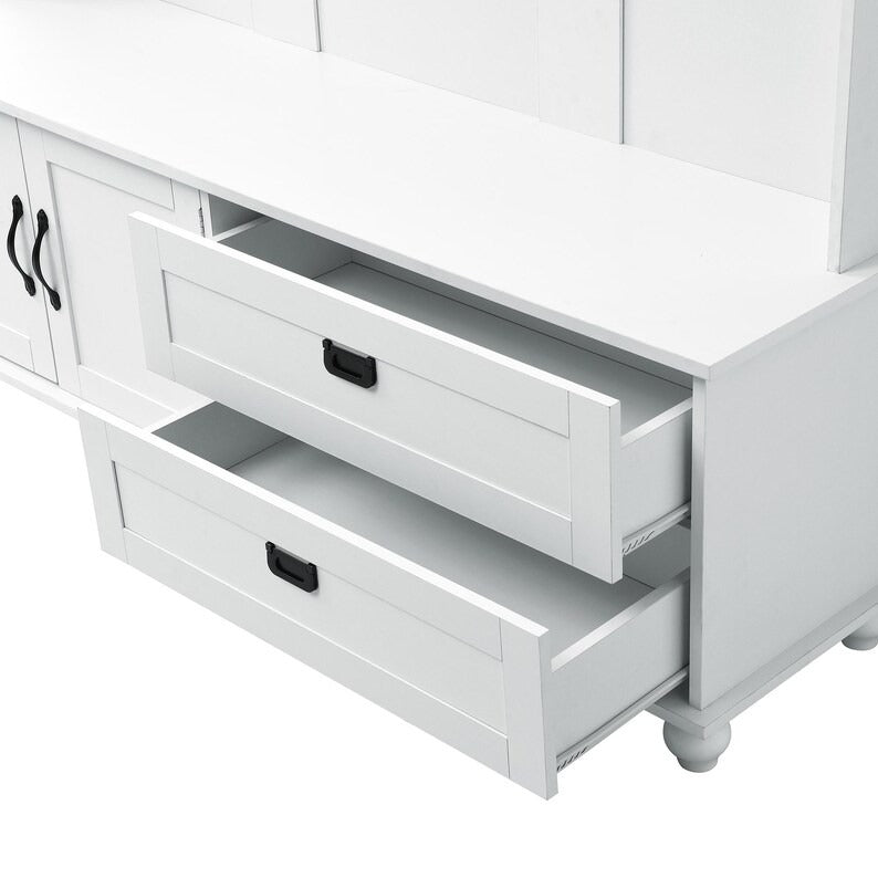 Modern White Hall Tree with Storage