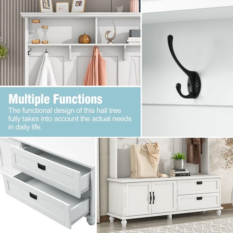 Modern White Hall Tree with Storage