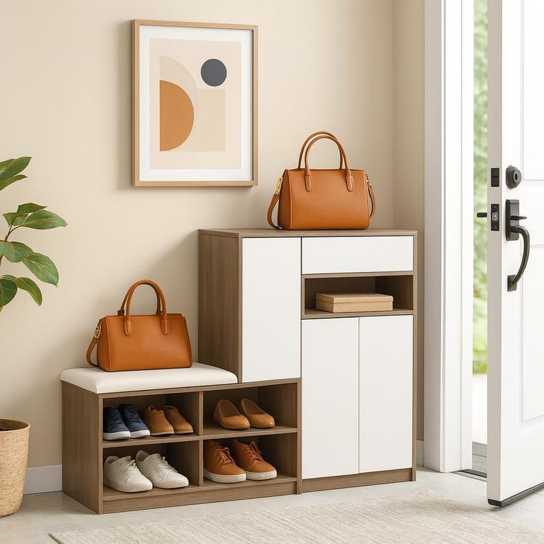 Shoe Cabinet with Cushioned Seat